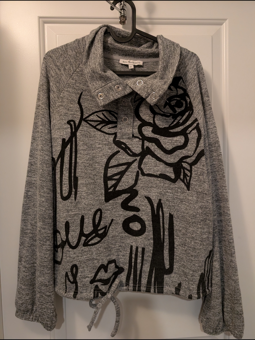 Grey Floral Graphic Pullover Sweater